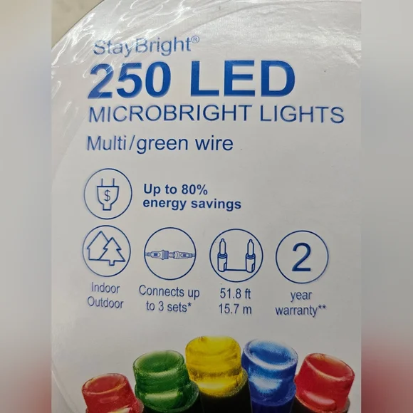 3 Sets of GE 250 LED MicroBright Lights with Multi/Green Wire
